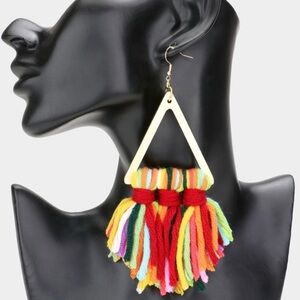 Colorful Tassel Triangle Earrings